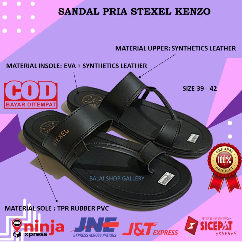 Sandal Jepit Pria Casual Sendal Stexel Kenzo Tali Strap Selop Cowok Dewasa Kulit Premium