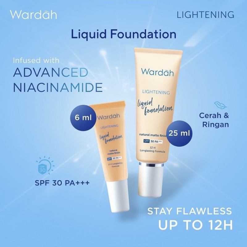 Wardah Sachet Lightening Liquid Foundation terbaru ukuran kecil normal skin kulit normal Extra Cover