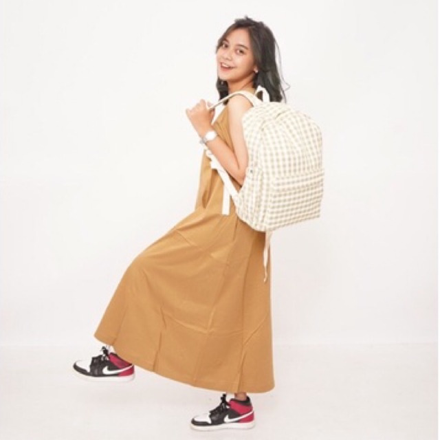 Mores Tas Ransel Laptop Wanita Korean Nilon Import Remaja Kuliah Sekolah Kyo Plaid Korean Polyester Motif Gingham