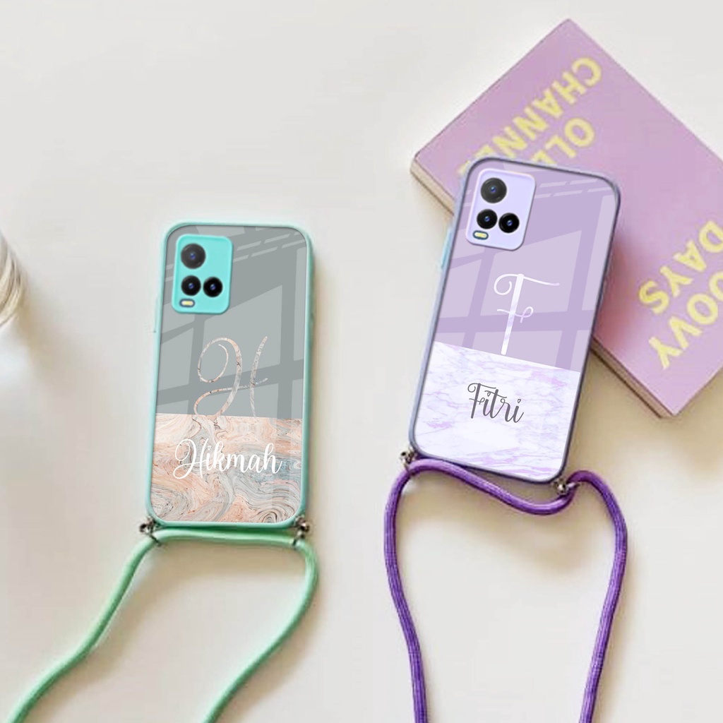 SOFTCASE KACA COLOR CUSTOM NAMA TWO TONE  Tali Sling Lilac/Tosca VIVO Y33S Y12S Y20 Y20S Y91 Y93 Y95