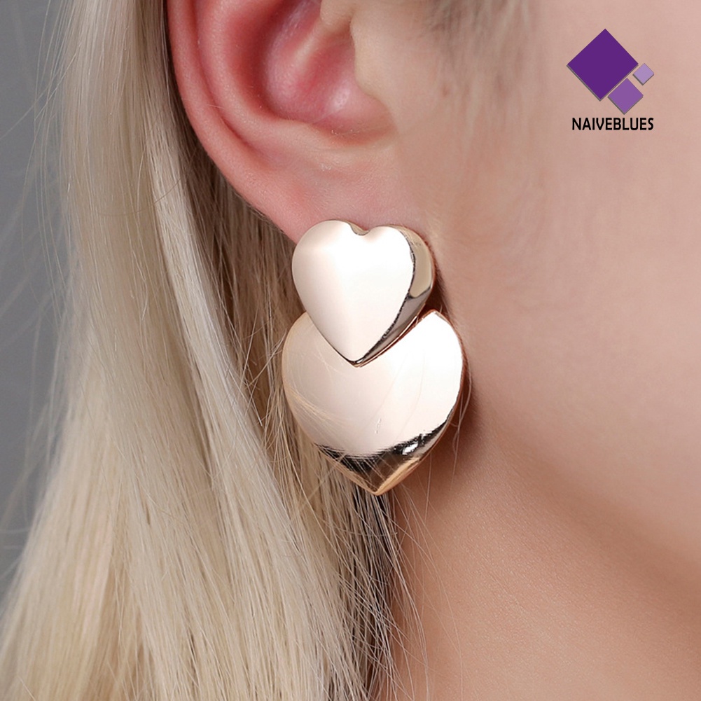 Anting Stud Desain Hati Ganda Untuk Wanita