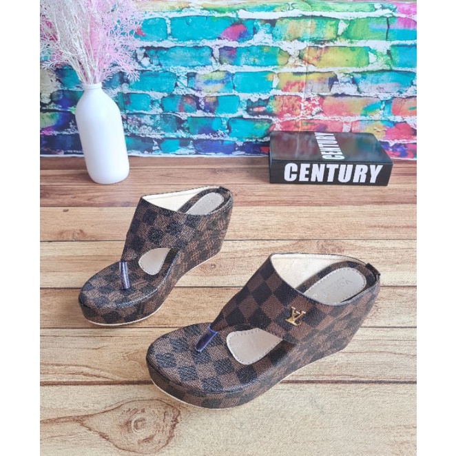 ABBUSHOES PH 05 Sandal Wedges Wanita Motif Catur 7cm