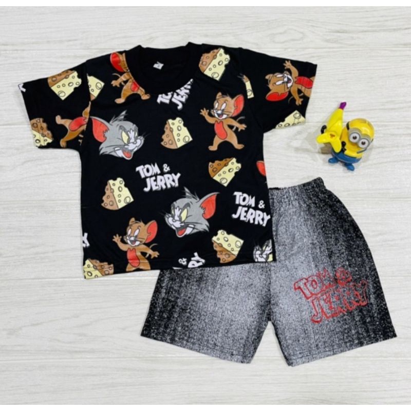 Setelan Anak Umur 1 2 3 Tahun Kaos Pendek Celana Baby Semi JeansBaju Anak Cowok Bagus