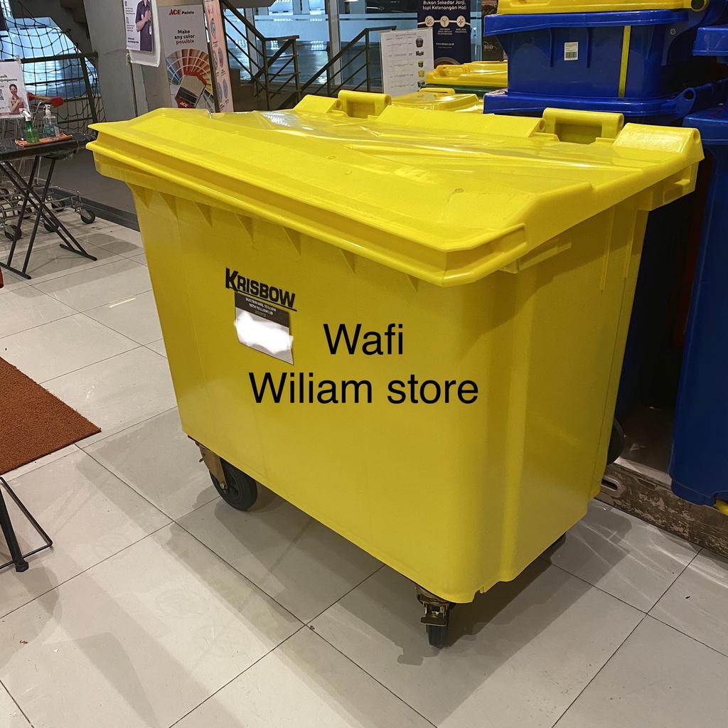Krisbow Tempat Sampah Besar Plastik Outdoor 660ltr Dustbin Roda kuning