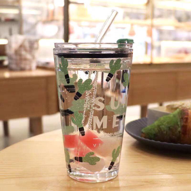 Mug Gelas Tumbler dengan Sedotan Go Green | Milk Cup Tumbler Glass With straw