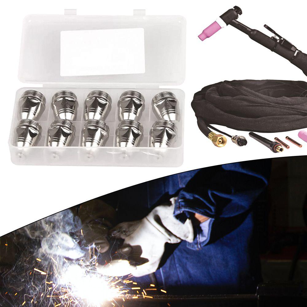 Top 10pcs Plasma Welding Torch Majelis Kit Tembaga Nikel Berlapis Las Habis 1.1/1.3/1.5/1.7mm Nozzle Dengan Elektroda