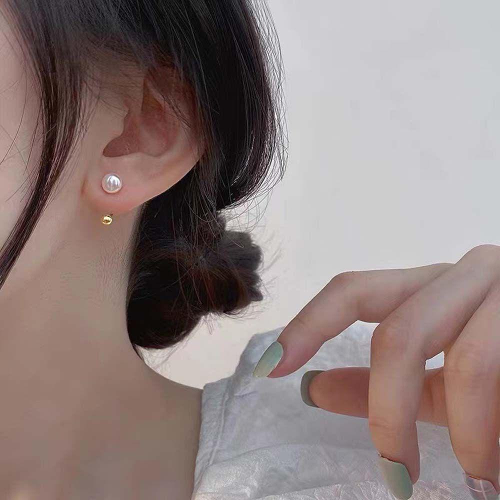 Mxbeauty Anting Mutiara Wanita Geometri Sederhana Anting Gantung Belakang Anting Pejantan Emas Anting Perak Anting Perempuan