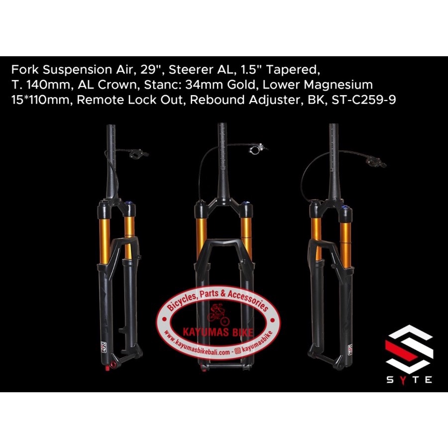 FORK SYTE 29 ST-C259-9 AIR TAPERED BOOST REMOTE LOCK REBOUND TRAVEL140