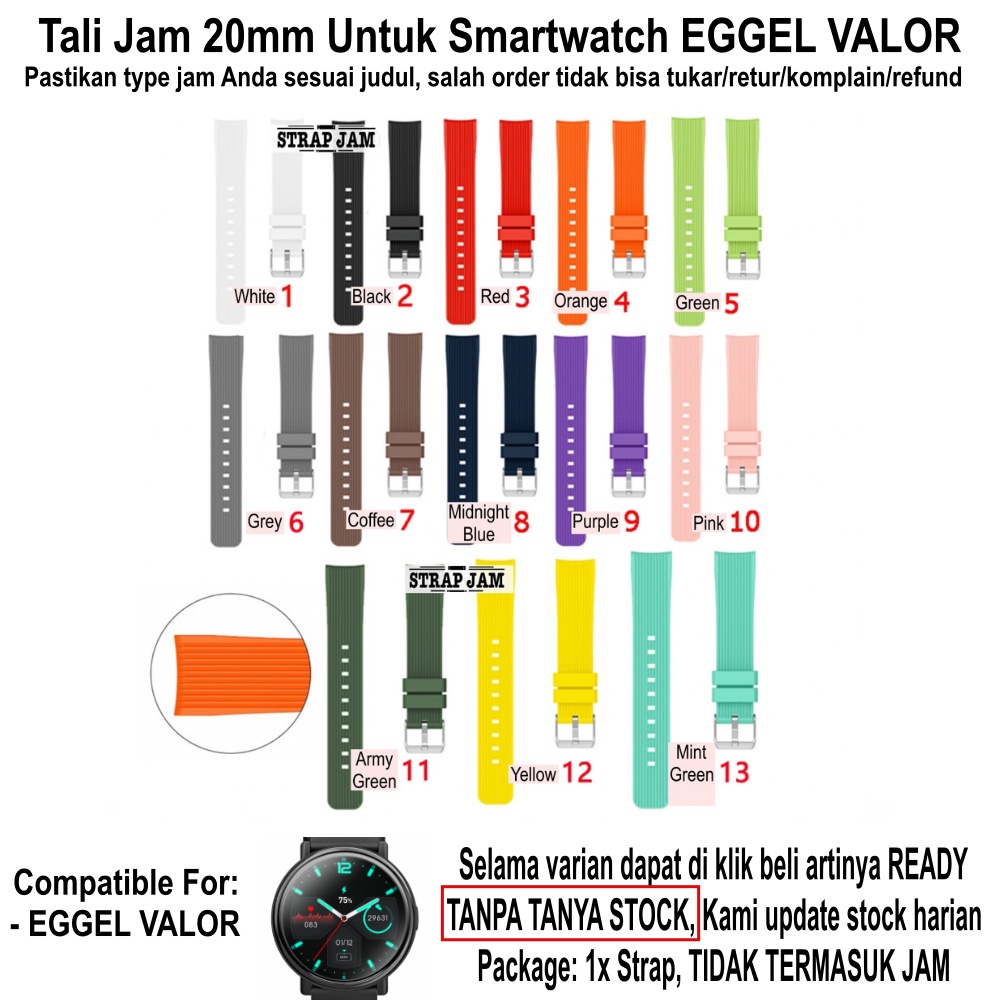 M42 Tali Jam Eggel Valor - Strap 20mm Rubber Silikon Garis Timbul