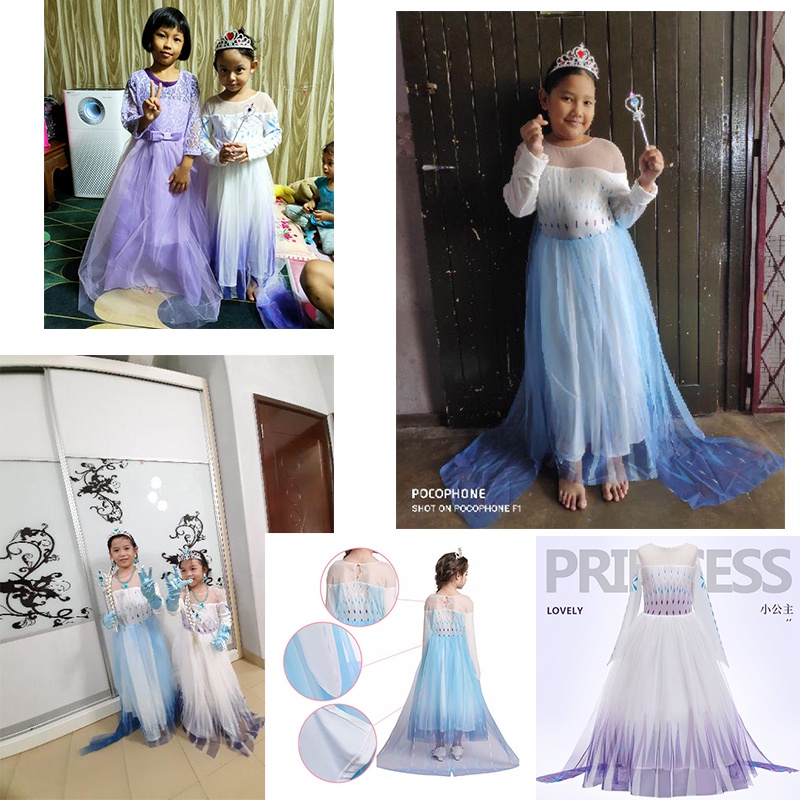 Frozen Princess Kostum Cosplay Pesta Elsa Dress anak Putri Makeup party untuk gaun Anak Perempuan