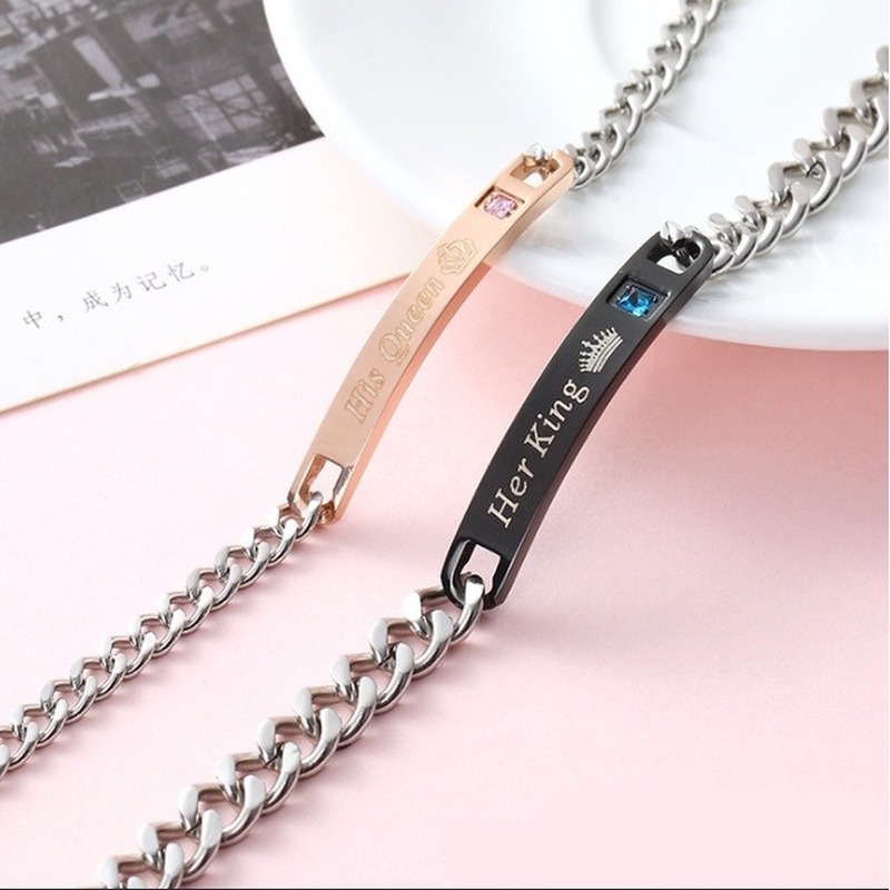 Gelang Pasangan Bahan Stainless Steel Aksen Zirkon Untuk Hadiah Valentine