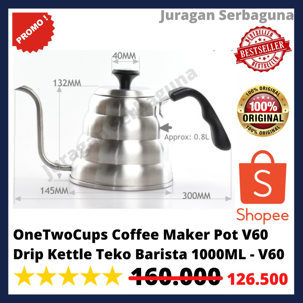 OneTwoCups Coffee Maker Pot V60 Drip Kettle Teko Barista 1000ML - V60
