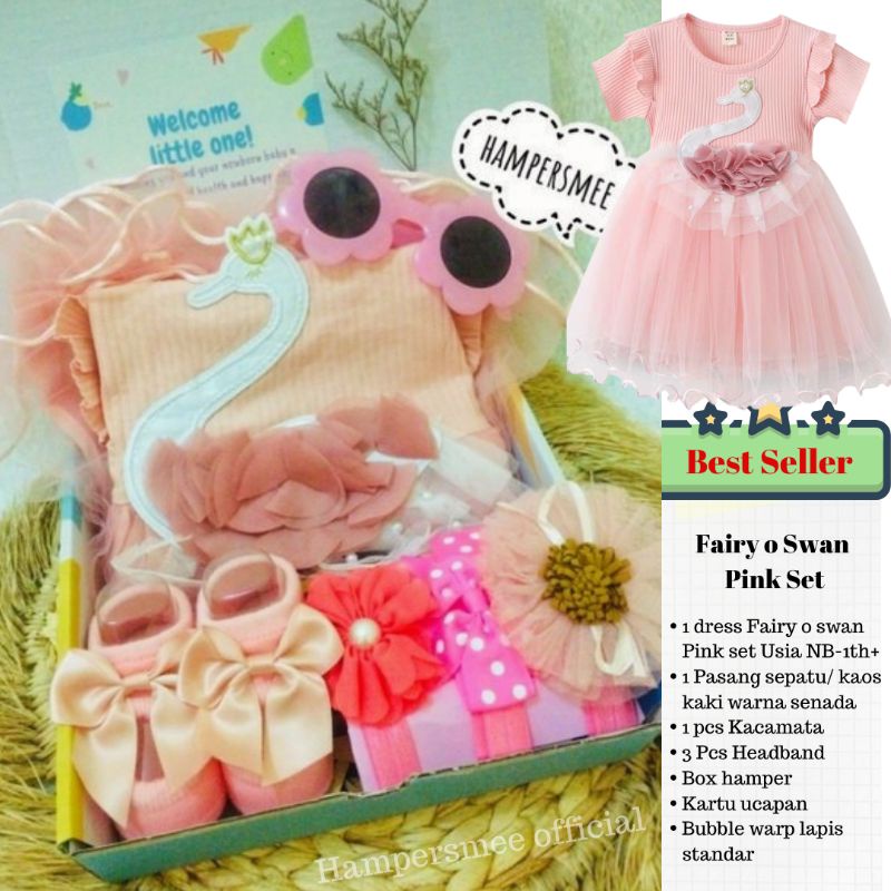 HAMPERSMEE SET PREMIUM - HAMPERS BAYI HAMPERS BABY KADO BAYI BABY GIFT HADIAH KELAHIRAN NEWBORN MURAH HEMPERS BAYI PARCEL BAYI BARU LAHIR-Fairy O Swan Pink
