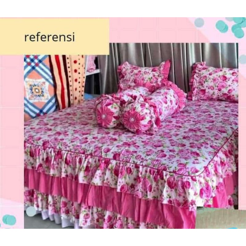 Sprei katun rumbai pengantin susun 3 motif Anisa Pink ukuran 180*200 T30