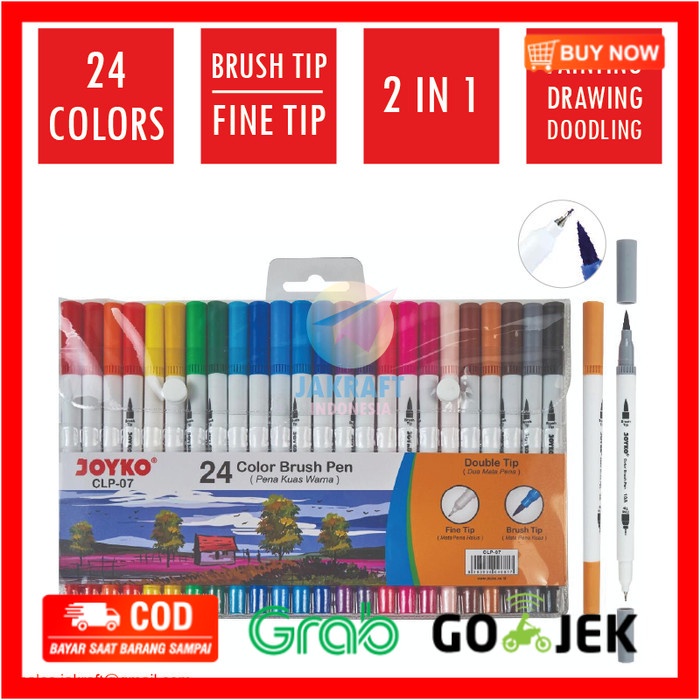

(BISA COD) Color Brush Pen JOYKO 24 Warna 2 in 1 CLP-07 Spidol Kuas Pena Dua Mata