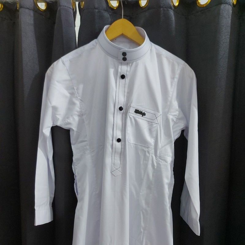 Jubah Gamis Al - Wafa Anak Super Gold Logo Metal Warna Polos Putih Cuff Junior
