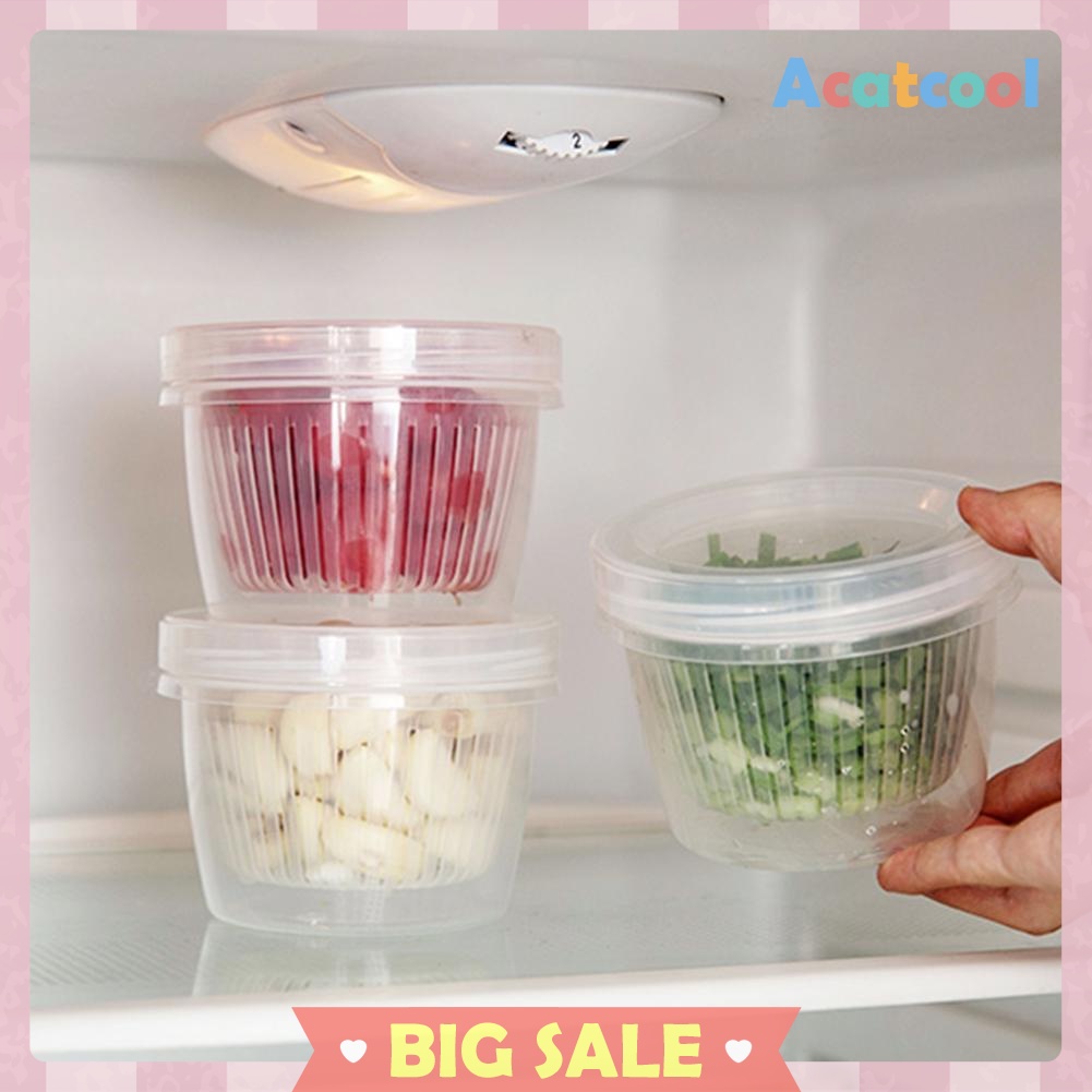 Round Drain Sealed Crisper Ginger Garlic Onion Food Fridge Storage Box Case