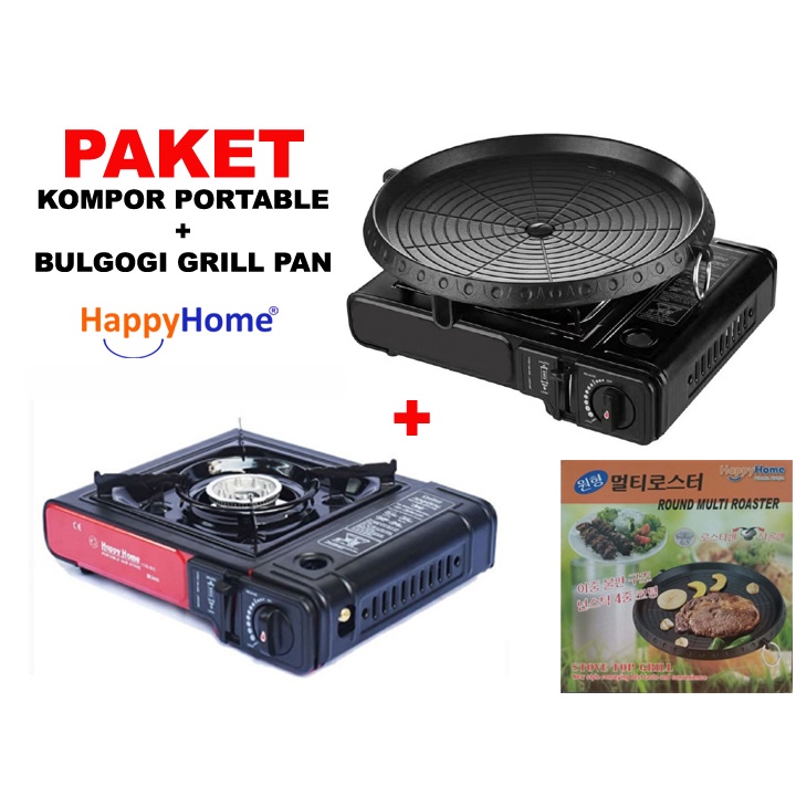 PAKET KOMPOR PORTABLE BBQ BULGOGI GRILL PAN BULAT Happy Home x Sonifer