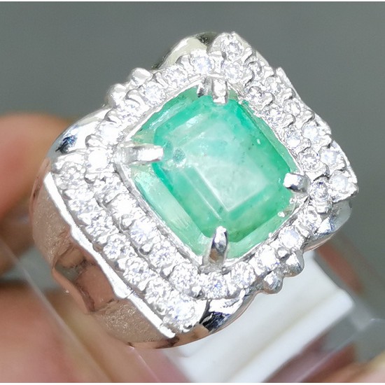 Cincin Batu Permata NATURAL ZAMRUD KOLOMBIA Ring Perak