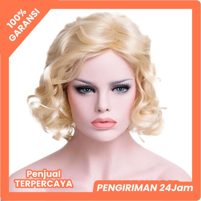 Wig Rambut palsu ikal blonde pendek marilyn merlin monroe