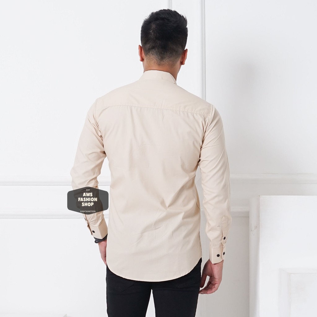 Kemeja Pria Lengan Panjang Polos Cream Krem Kemeja Slimfit Kemeja Polos Casual 819 - EightNineTeen