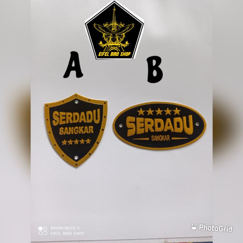 logo / emblem sangkar burung tulisan serdadu sangkar bahan kuningan