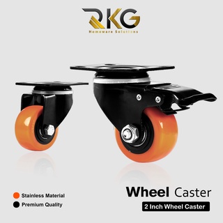 RKG Roda Kastor 2 Inch Oranye TEBAL Plus Rem / Castor Swifel Plate Etalase Troli