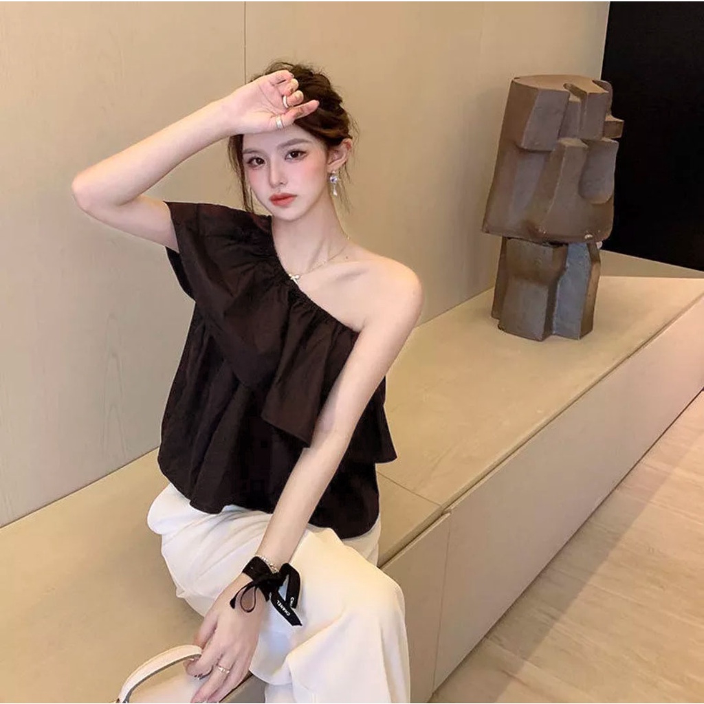 Atasan wanita one shoulder outfit korean style 897