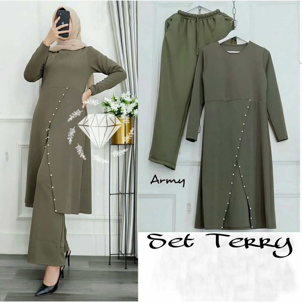 SET TERRY PEARLY MF / SETELAN LONG TUNIK MUTIARA TERRY