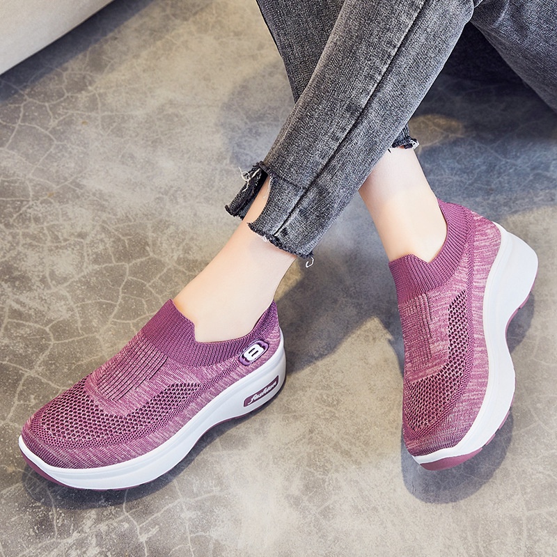 FREE BOX Sepatu Slip On Wanita Sepatu Sneakers Sport Wanita Motif 8 Tinggi Comfort Sepatu Wedges LV0157