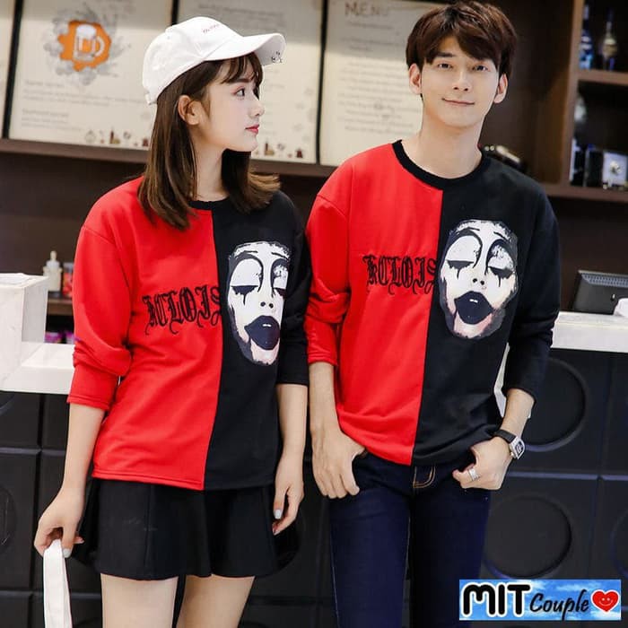 [TERLARIS] GROSIRBAJU PASANGAN KAOS SWEATER COUPLE LP RED BLACK KAOS COUPLE BAJU PASANGAN CEWEK COW