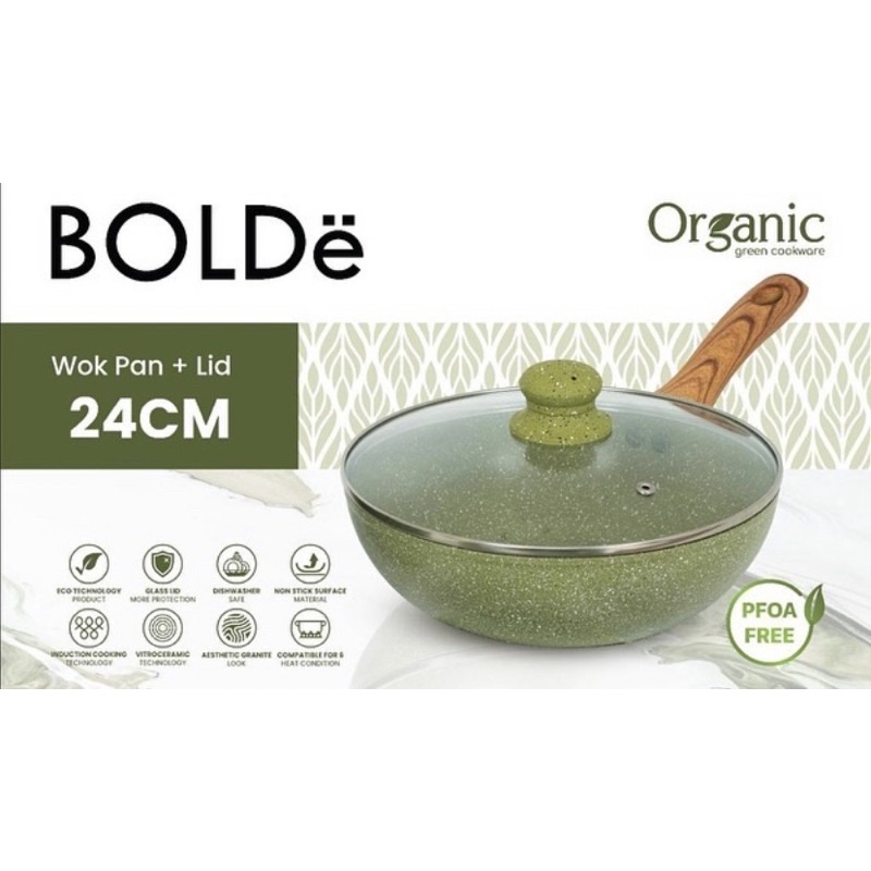 BOLDe 24 cm wok pan organic + tutup kaca wajan penggorengan