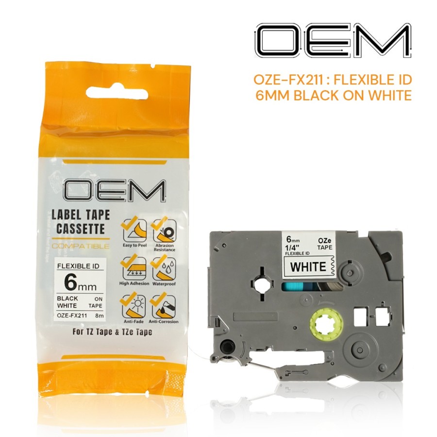 OEM LABEL TAPE FLEXIBLE LAMINATED 6mm x 8m FOR USE ON PTOUCH