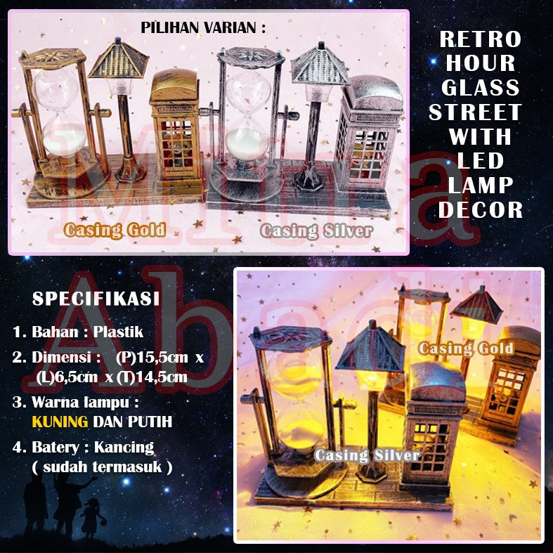 Dekorasi Miniatur Jam Pasir / Retro Hour Glass Street with LED