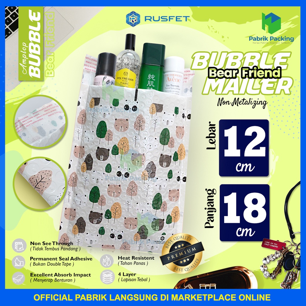 

Amplop Bubble Murah | Bubble Mailler | Polly Bubble Packing Premium Motif Bear and Friend 12x18cm Satuan