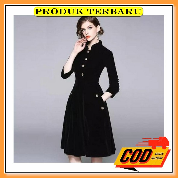 Baju Dress Brukat Pesta Natal Midi Dress Wanita Dewasa Kekinian 2022 Murah Trend Masa Kini Modern Te