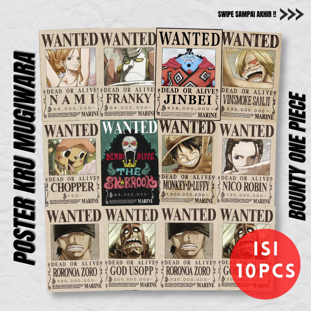 Poster one piece / poster bounty one piece / poster wanted one piece / poster bounty kru mugiwara / 
