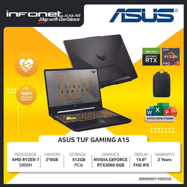 ASUS TUF GAMING A15 RTX3060 6GB RYZEN 7 5800H 16GB 512GB 15.6" FHD IPS  W11 OHS21