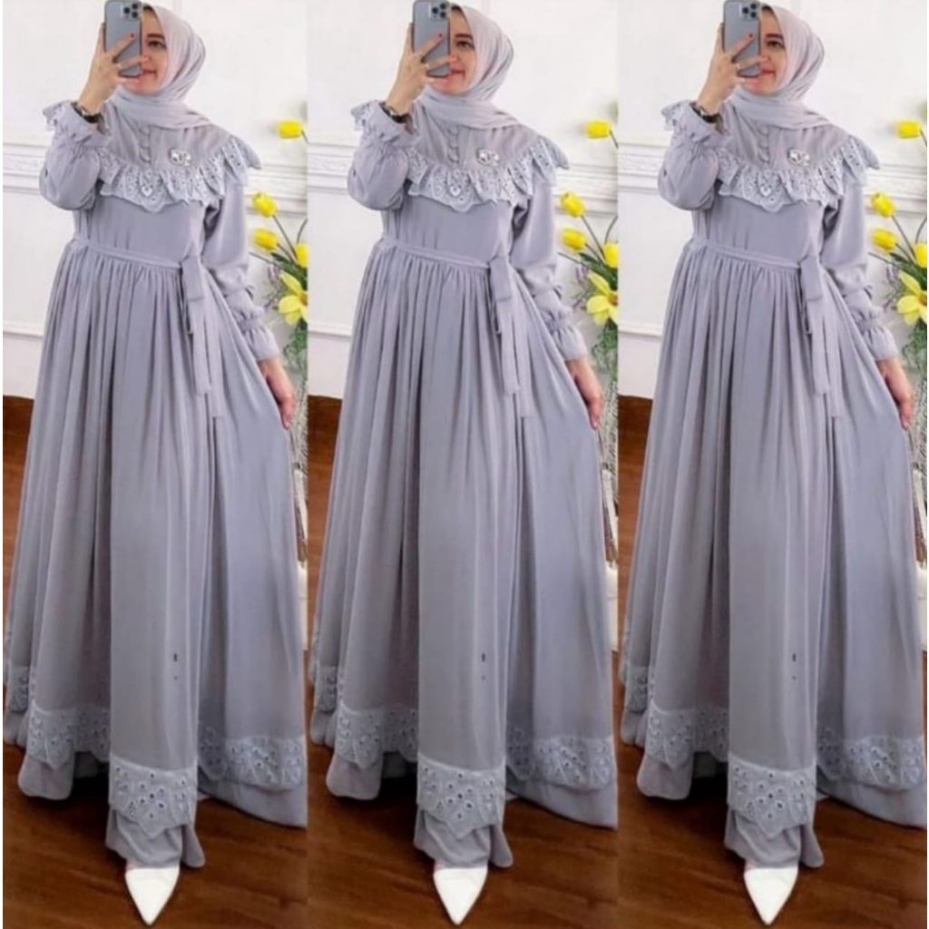 Busana Muslim Wanita Terbaru Gamis Malaysia Ceruty Babydoll Full Furing Gamis Jumbo Gaun Pesta Mewah Elegan Rauna Dress