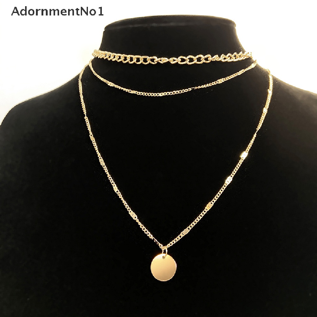 (AdornmentNo1) Kalung Choker Rantai Banyak Lapis Warna Emas Untuk Wanita