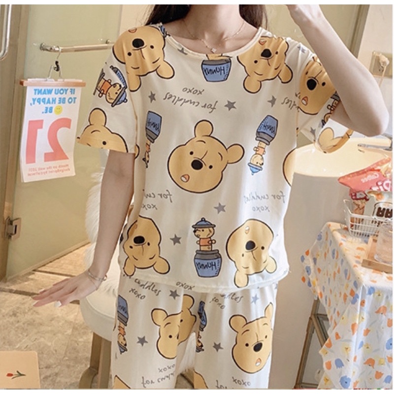 PIYAMA DEWASA WANITA KARAKTER BAHAN KATUN KAOS + CELANA PANJANG IMPORT KARTUN NEW! / BAJU TIDUR SETELAN IMPORT-4