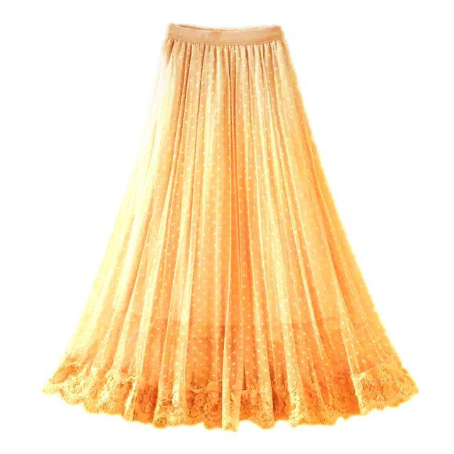 ROK PANJANG WANITA TUTU DOTI POLKADOT DEWASA MURAH BERKUALITAS DI JAMIN FULL RENDA BAWAH TERBARU( POLLKA DOTI RENDA )-Kuning