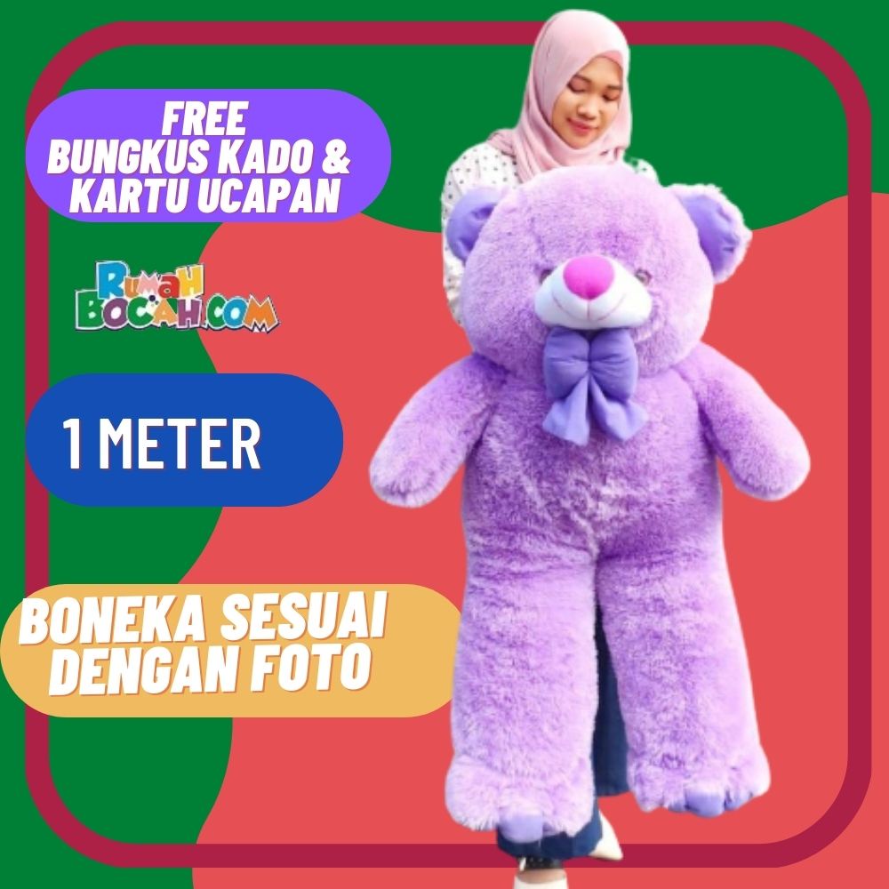 Boneka Beruang 1 Meter Teddy Bear Beruang Jumbo Besar Bear Sujum Ungu untuk Kado Ulang Tahun Kado An