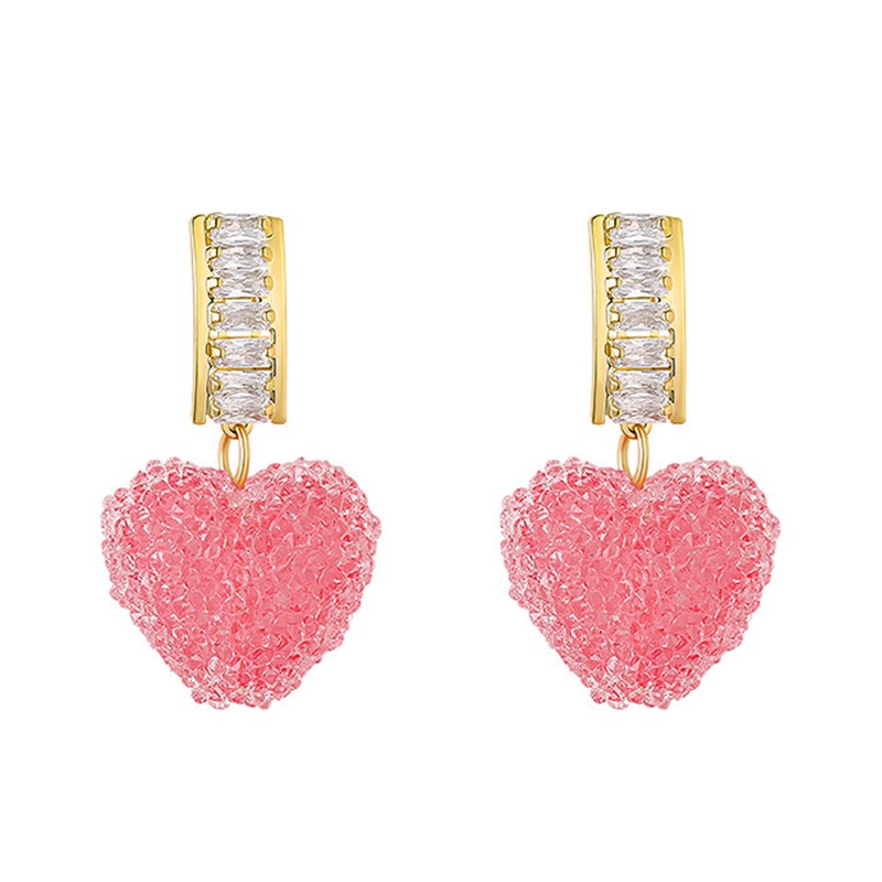 Anting Juntai Bentuk Hati Warna Pink Aksen Kristal Untuk Wanita