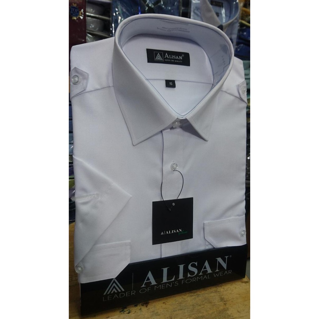 Alisan Original: Kemeja Pangkat / Pilot Lengan Pendek /Size 14,5 - 16/ - Putih Best Quality