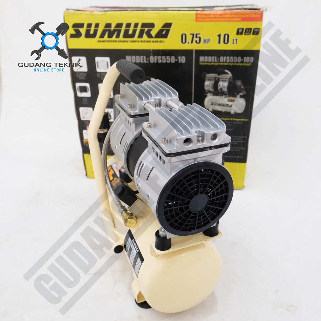 Kompresor Angin Tanpa Oli SUMURA OFS 550-10 / Air Compressor Oilless SUMURA OFS550-10 3/4Hp 10L