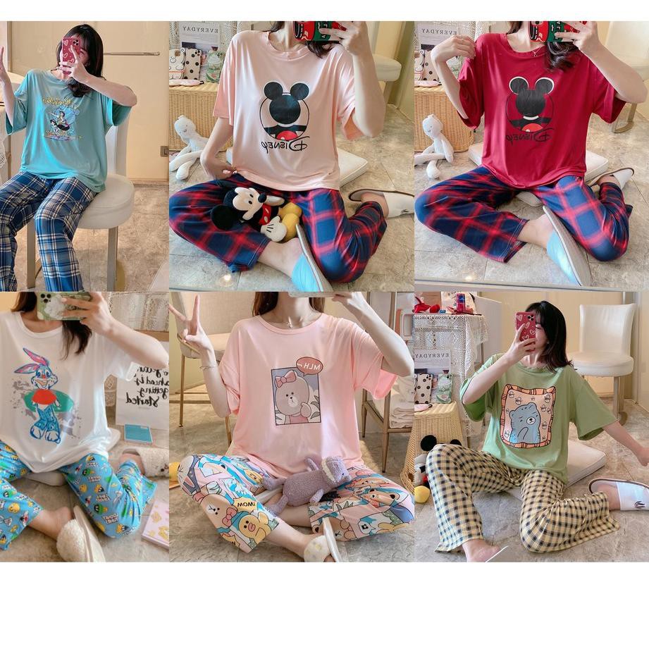 Baju Tidur Piyama Set Seri Kartun Lengan Pendek Celana Panjang Impor 2 Shopee Indonesia