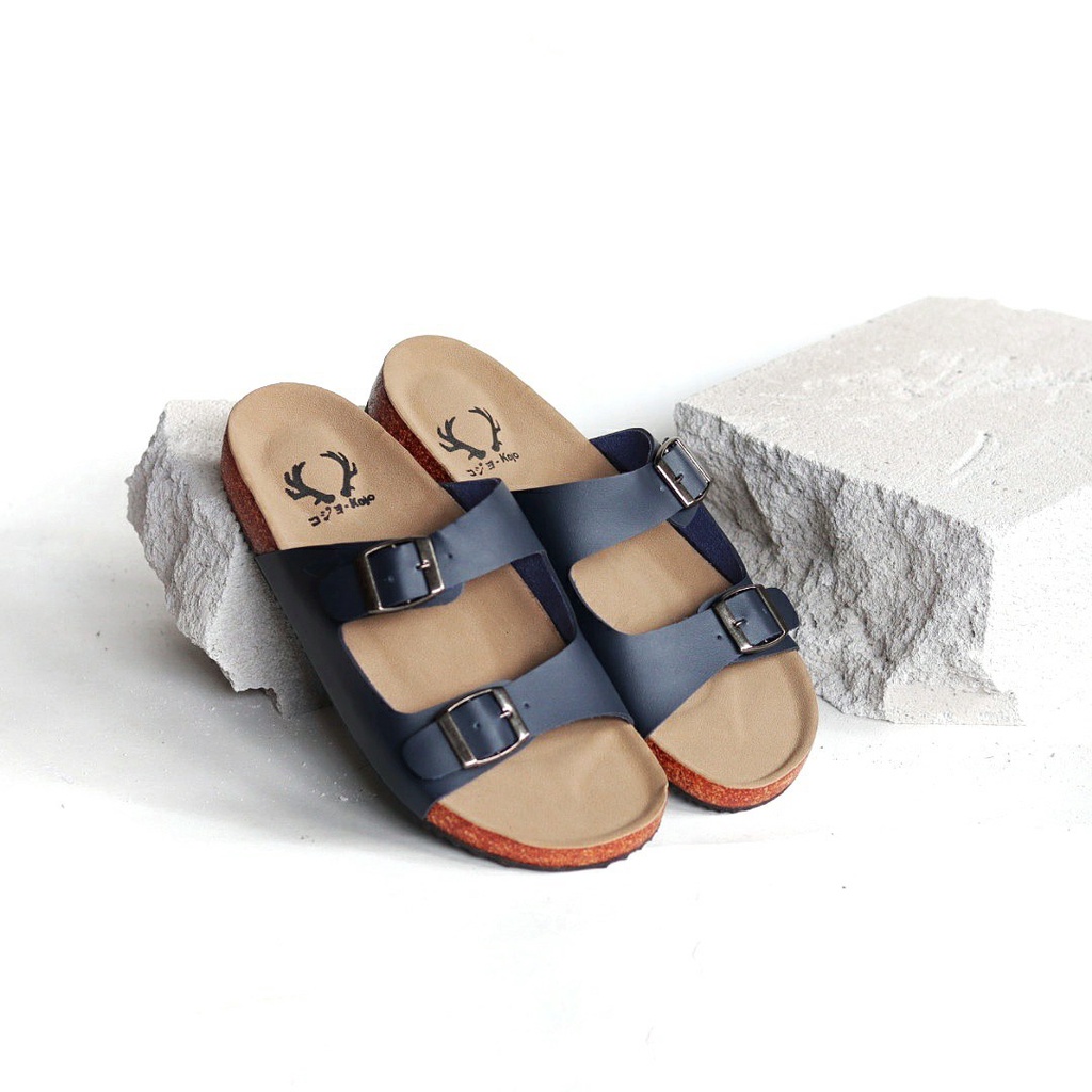 KOJO x HIRO 2 - Sandal Casual Slide Pria Slop Cowok Santai Gaya Distro Kulit PU Coklat Hitam Navy Original KOJO HIRO 02