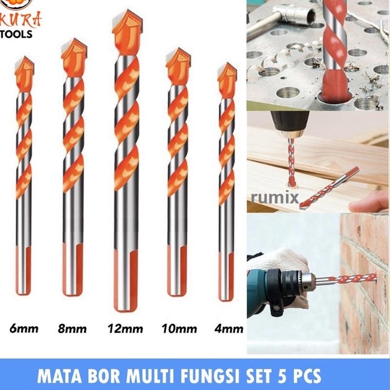 Mata Bor Multifungsi HSS IKURA Triangle Tipped Drill sets Multi Purpose 5pcs