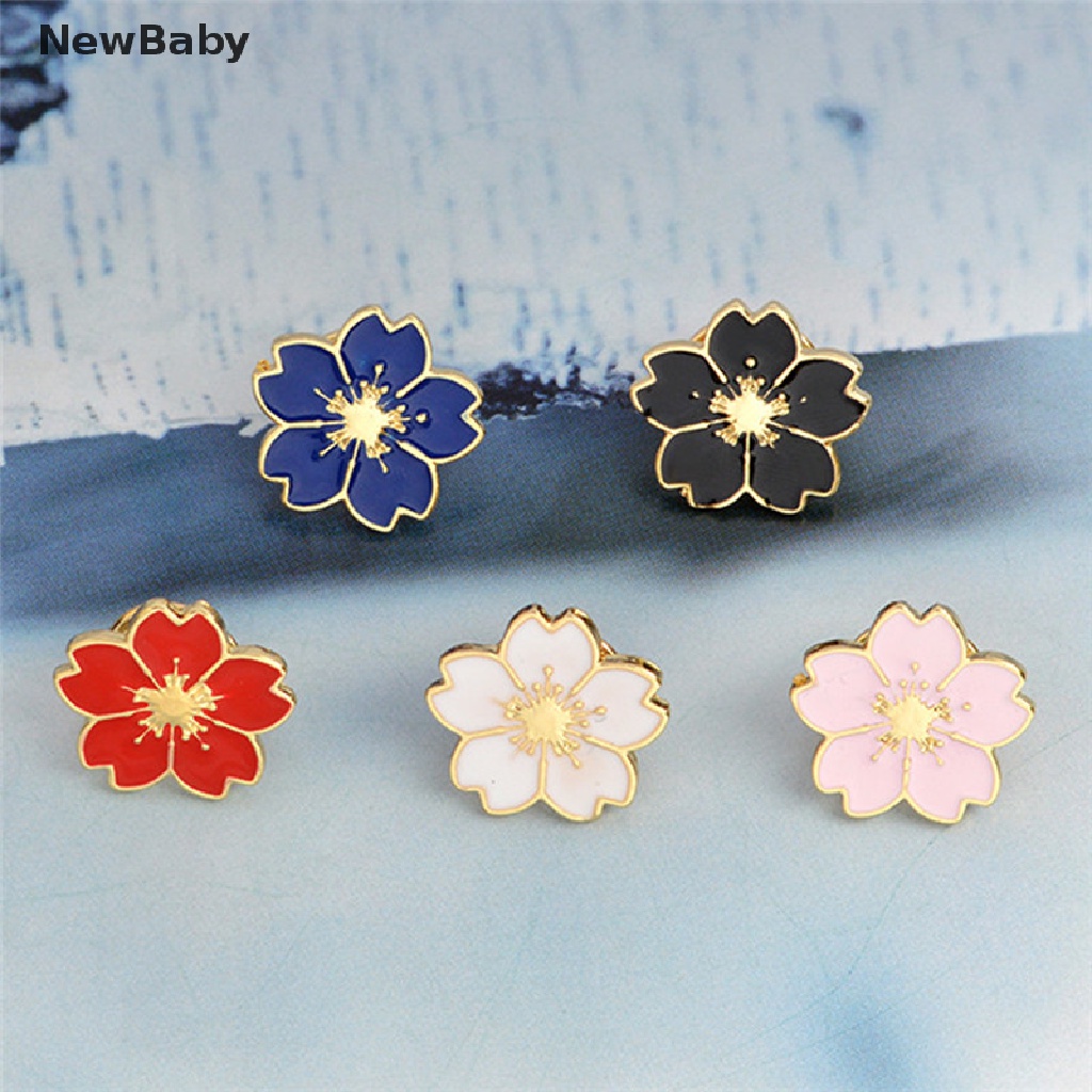 5pcs Bros Pin Enamel Bentuk Bunga Untuk Wanita